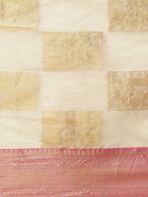 Beige woven jute traditional saree with blouse piece 3