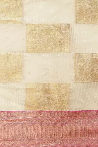 Beige woven jute traditional saree with blouse piece