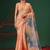 Peach printed organza ethnic saree with blouse piece