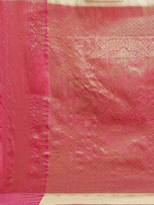 Beige woven jute traditional saree with blouse piece 4