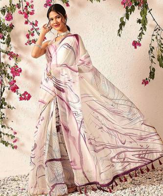 Burgundy printed cotton blend ethnic saree with blouse piece 2