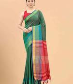 Green plain art silk traditional saree with blouse piece