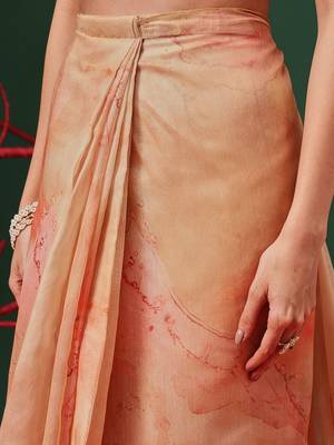 Peach printed organza ethnic saree with blouse piece 5