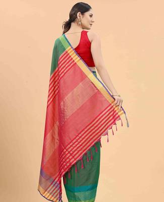 Green plain art silk traditional saree with blouse piece 4