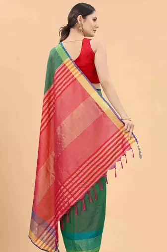 Green plain art silk traditional saree with blouse piece