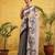 Off white printed silk cotton ethnic saree with blouse piece