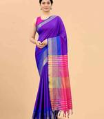 Blue plain art silk traditional saree with blouse piece