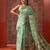 Green printed art silk ethnic saree with blouse piece