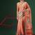 Peach printed cotton blend ethnic saree with blouse piece