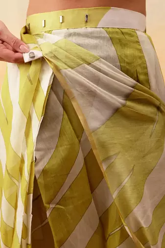 Yellow printed cotton blend ethnic saree with blouse piece