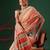 Peach printed cotton blend ethnic saree with blouse piece