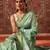 Green printed art silk ethnic saree with blouse piece
