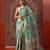 Sea green printed art silk ethnic saree with blouse piece