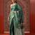 Green printed art silk ethnic saree with blouse piece