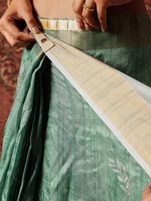 Sea green printed art silk ethnic saree with blouse piece 5