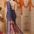 Navy blue printed cotton blend ethnic saree with blouse piece
