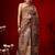 Brown printed cotton blend ethnic saree with blouse piece