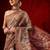 Brown printed cotton blend ethnic saree with blouse piece