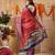 Red printed cotton blend ethnic saree with blouse piece
