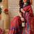 Red printed cotton blend ethnic saree with blouse piece