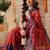 Red printed cotton blend ethnic saree with blouse piece