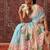 Blue printed cotton blend ethnic saree with blouse piece