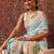 Blue printed cotton blend ethnic saree with blouse piece