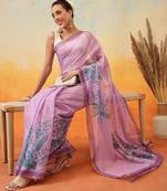 Purple printed tissue traditional saree with blouse piece