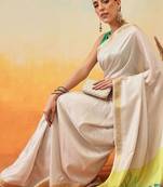 Off white printed art silk ethnic saree with blouse piece