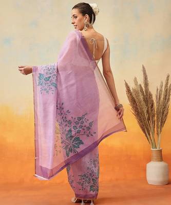 Purple printed tissue traditional saree with blouse piece 3