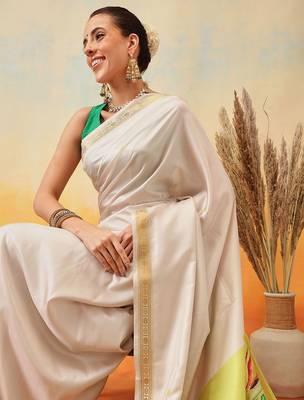 off white floral printed zari work kasavu silk saree 4