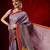 Purple printed cotton blend ethnic saree with blouse piece