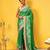 Green printed silk blend ethnic saree with blouse piece
