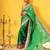 Green printed silk blend ethnic saree with blouse piece