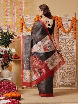 Black woven cotton blend traditional saree with blouse piece 2
