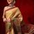Golden printed cotton blend ethnic saree with blouse piece