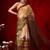 Golden printed cotton blend ethnic saree with blouse piece