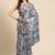 Blue printed silk blend ethnic saree with blouse piece