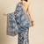 Blue printed silk blend ethnic saree with blouse piece