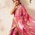 Pink printed silk cotton ethnic saree with blouse piece
