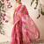 Pink printed silk cotton ethnic saree with blouse piece