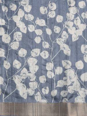 Blue printed silk blend ethnic saree with blouse piece 4
