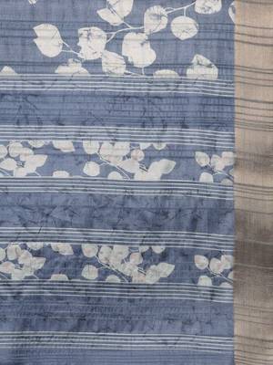 Blue printed silk blend ethnic saree with blouse piece 5