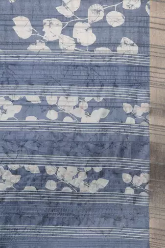 Blue printed silk blend ethnic saree with blouse piece