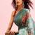 Teal woven cotton blend traditional saree with blouse piece