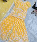 yellow heavy fox georgette salwar suit set with embroidery work - designer party wear