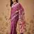 Pink printed cotton blend ethnic saree with blouse piece