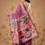 Pink printed cotton blend ethnic saree with blouse piece