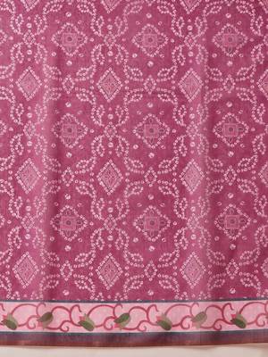 Pink printed cotton blend ethnic saree with blouse piece 5