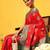 Red woven silk blend ethnic saree with blouse piece